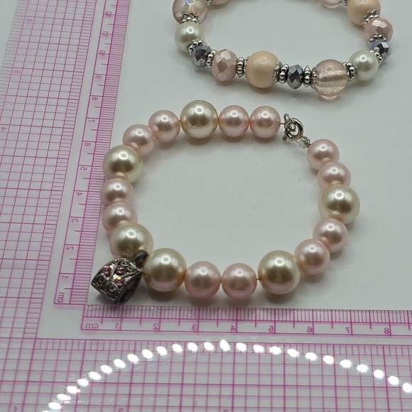 Pastel Beaded Bracelet Lot of‎ 2 Purse Charm Fashion Jewelry - Picture 8 of 10